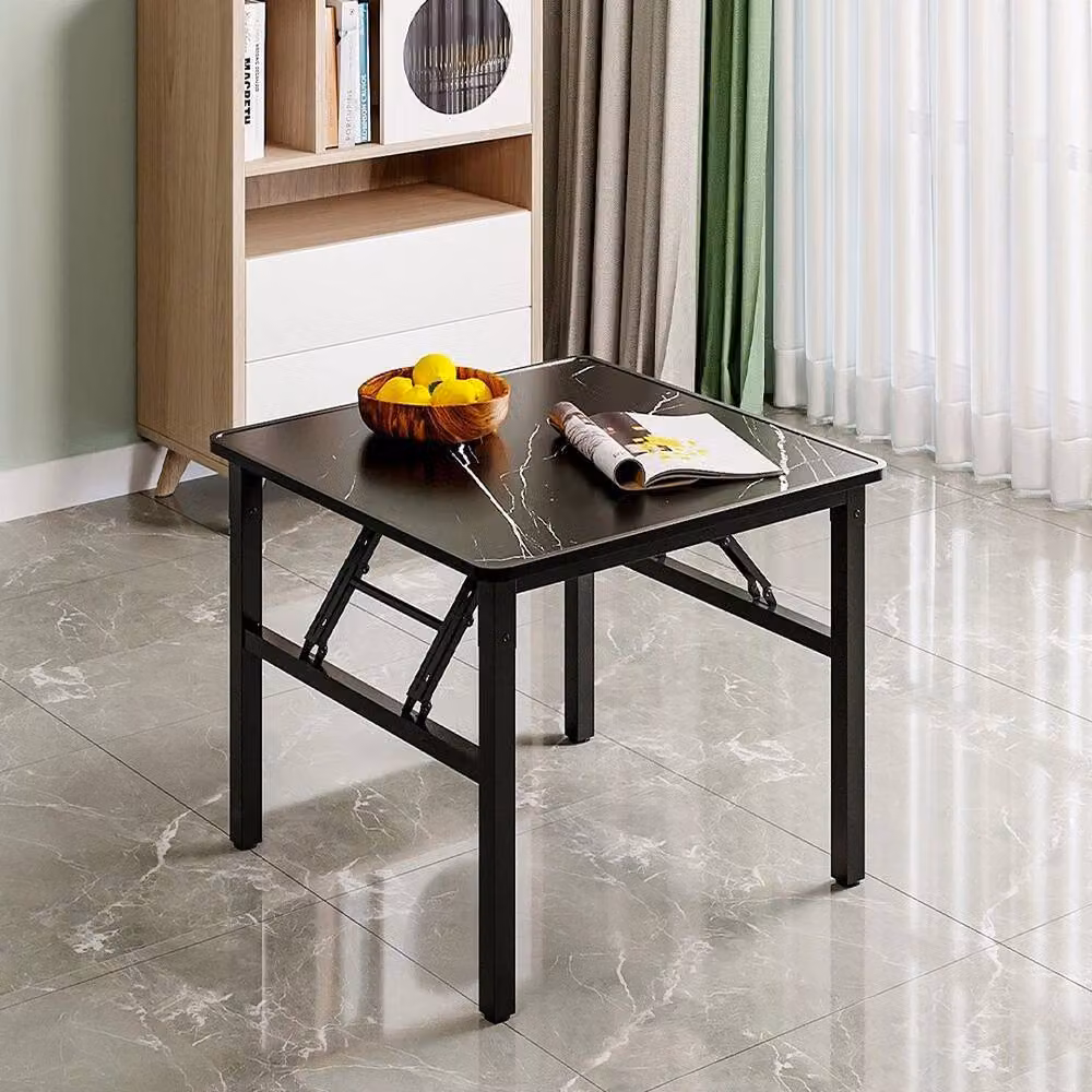 FLAVORA Black Marble Glossy Round Folding Dining Table for Kitchen or Garden – 3