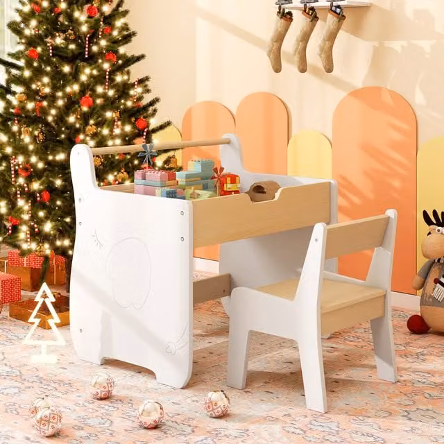 Costway Toddler Activity Desk and Chair Set in White