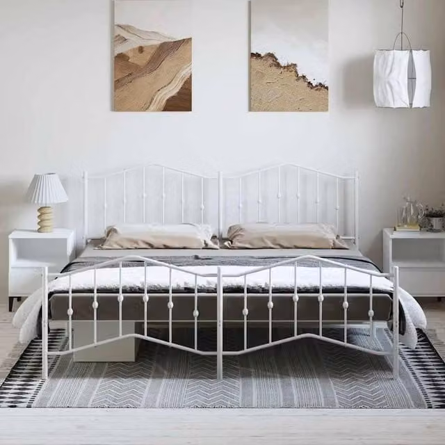Berkfield Home Metal Bed Frame with Headboard and Footboard in White