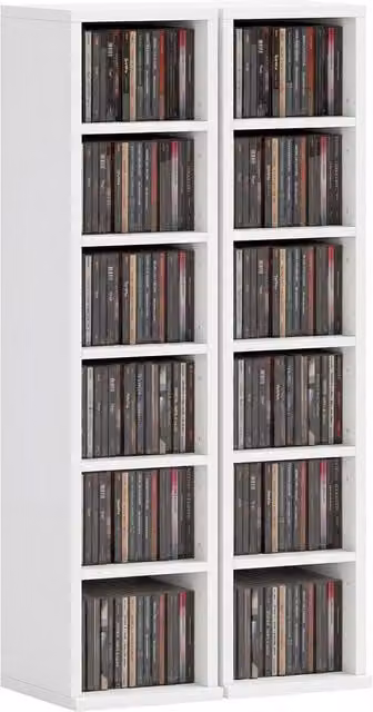 Rolipo 2 Pack White CD DVD Media Storage Towers with Adjustable Shelves and Back Panel – 1