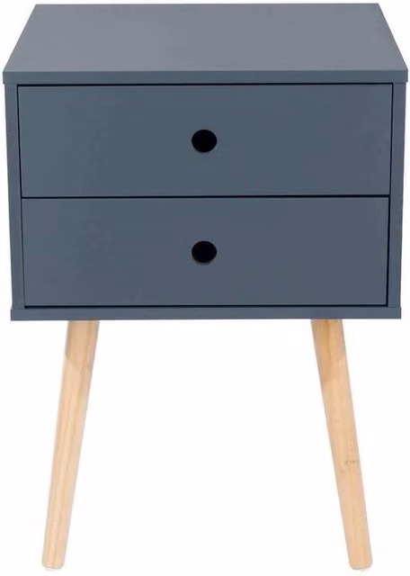FORGEVIO Modern Blue Lacquered Wood Bedside Cabinet with 2 Storage Drawers – 1