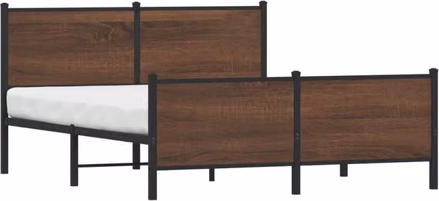 Berkfield Home Metal and Wood Bed Frame in Brown Oak, W/D/H: 140 x 200 cm – 1