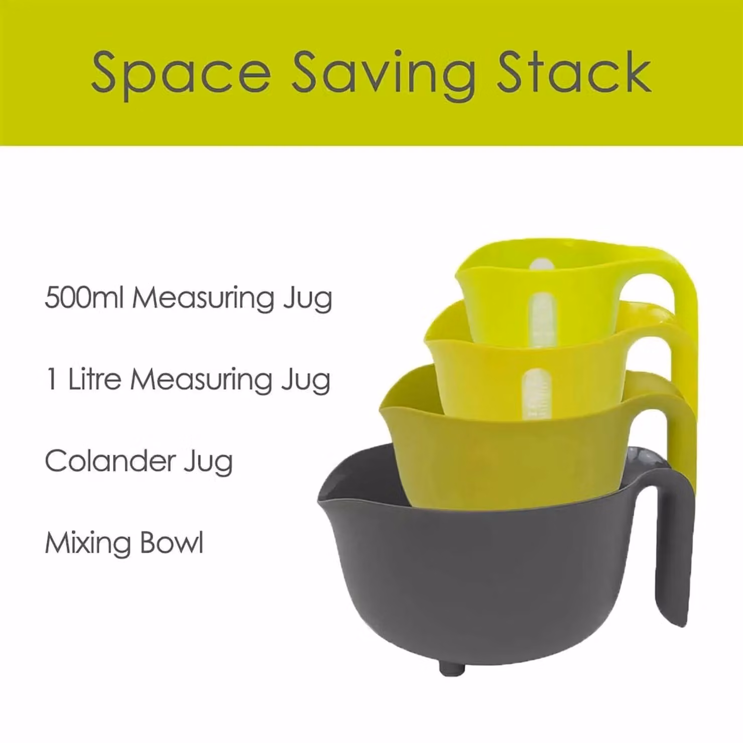 Calitek 4 Piece Green Non-Slip Food Prep and Mixing Set with Colander and Measuring Jug – 4