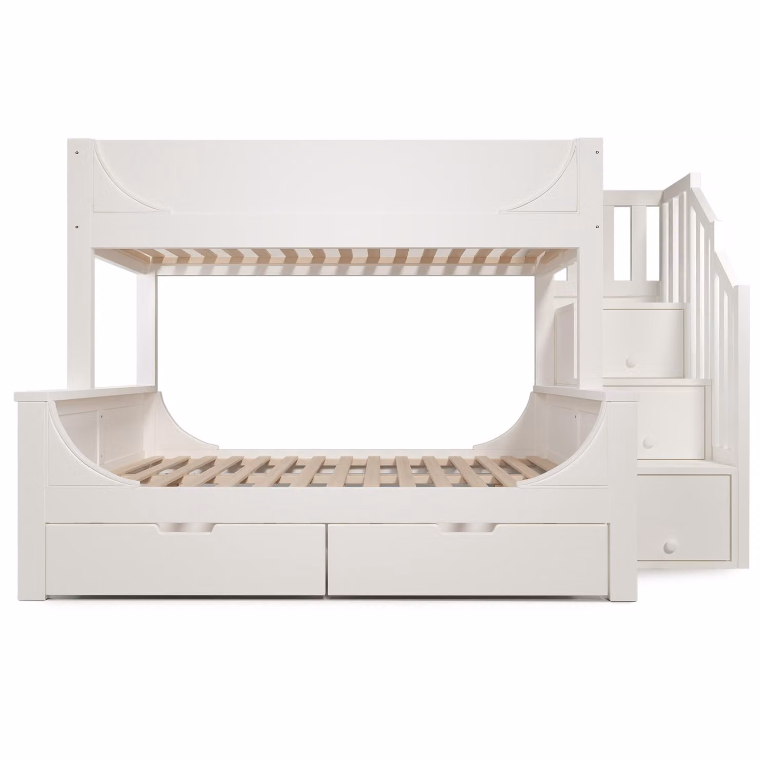 Aosom UK Childrens Bunk Bed with Staircase Storage and Under-bed Pull-out Drawer, White, L: 246 cm, W: 141 cm, H: 150 cm – 2