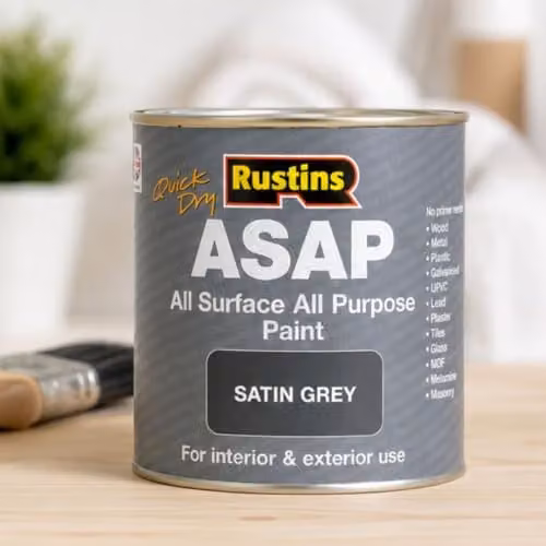 Rustins ASAP Quick Dry All Surface All Purpose Water-Based Satin Paint, Grey, 250ml – 4