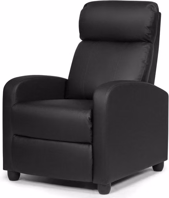 KORVIXA Modern Upholstered Recliner Armchair in Black with Metal Frame and Armrests, W/D/H: 100 x 100 x 100 cm