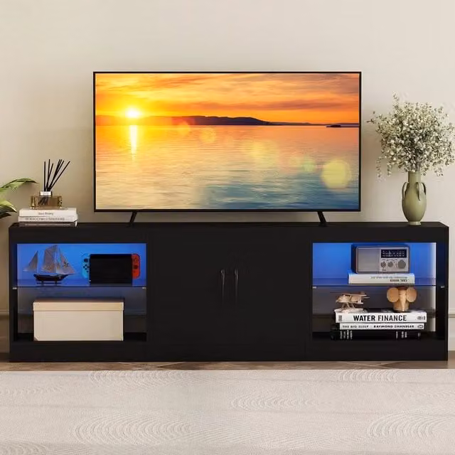 SPETLEK 3-in-1 Modern Black TV Stand and Entertainment Center for up to 85 inch TVs – 1