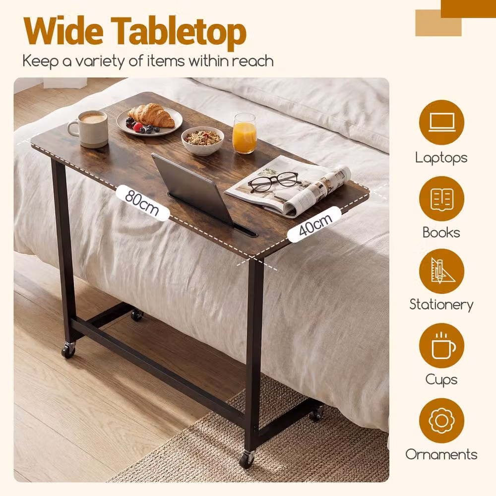 Gymax Rolling Side Table and Laptop Desk Cart with Wheels in Brown – 4