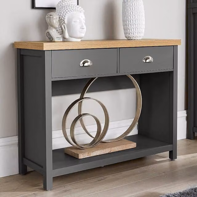 Home Source Avon 2 Drawer Hallway Console Table Unit in Graphite Grey