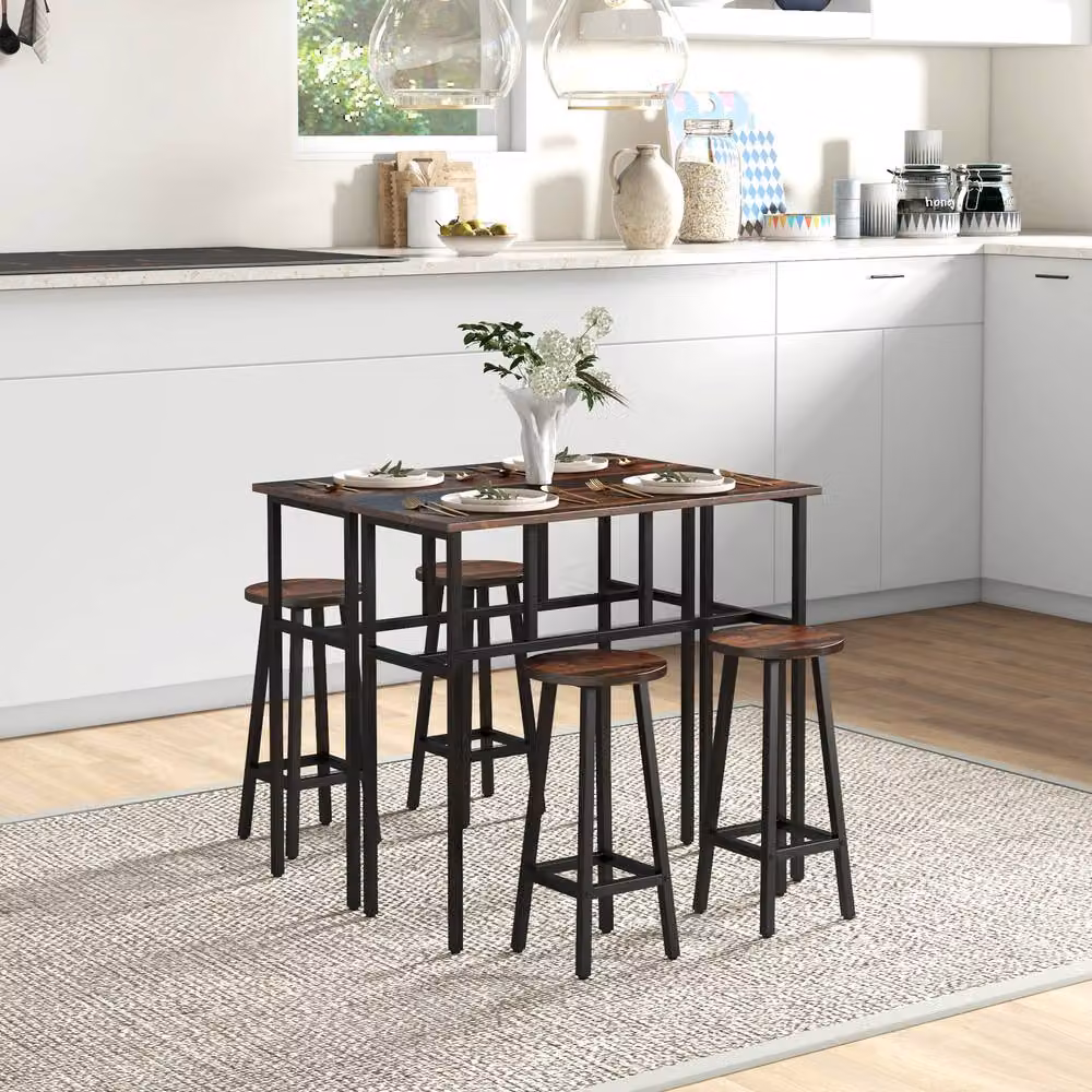 STILVORA Bar Table and Chair Set with Steel Frame in Rustic Brown and Black – 2
