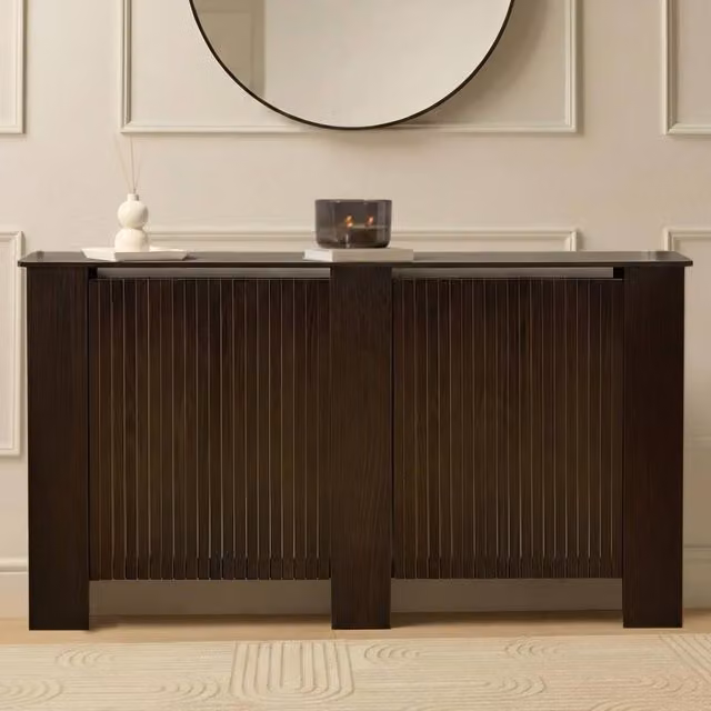 OHS Large Ribbed Radiator Cover in Dark Brown Matt MDF, W: 150 cm, H: 82 cm, D: 19 cm – 1