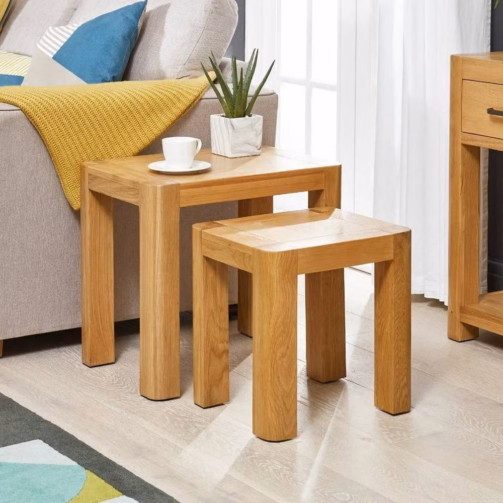 FORGEVIO Nest of 2 Modern Oak Living Room Tables in Brown and Beige – 3