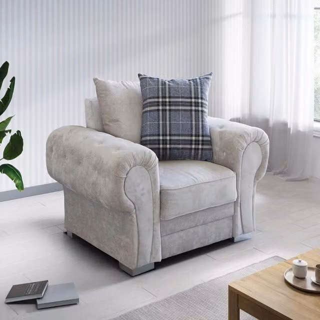 Furniture786ltd Verona 1 Seater Scatter Back Sofa in Beige Microfibre Fabric