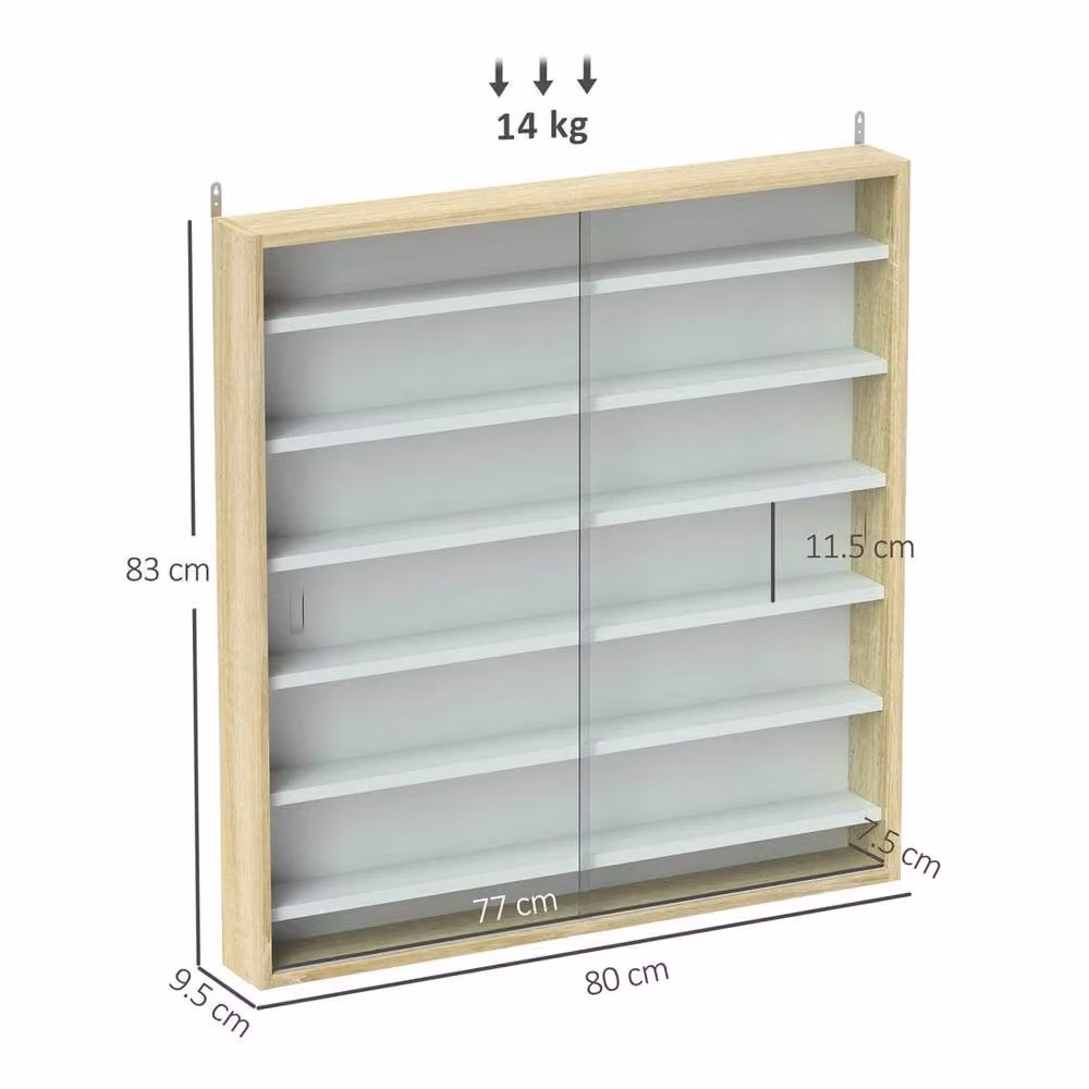 FORGEVIO 7-Tier Wall Mounted Display Cabinet with Glass Doors and Internal Shelves in Natural Brown – 2