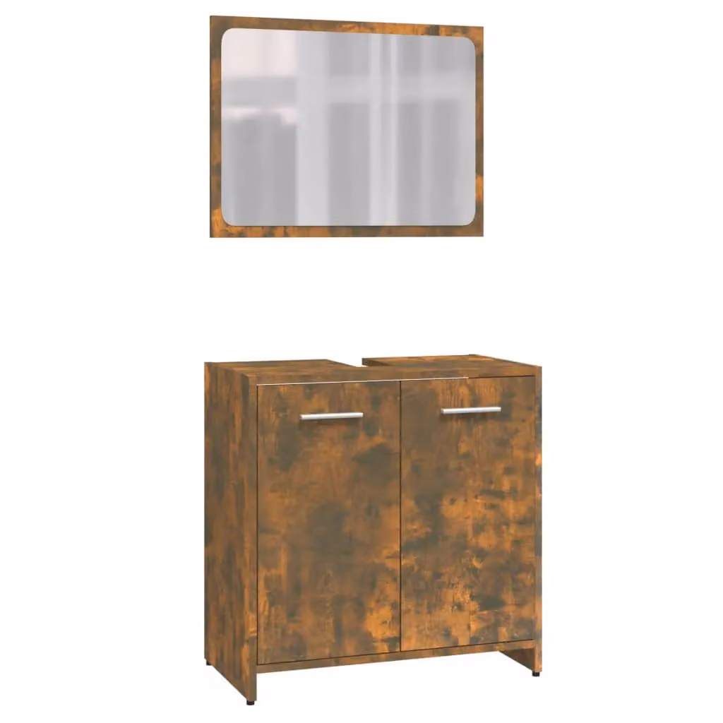 Berkfield Home Smoked Oak Bathroom Mirror Cabinet in Brown – 2