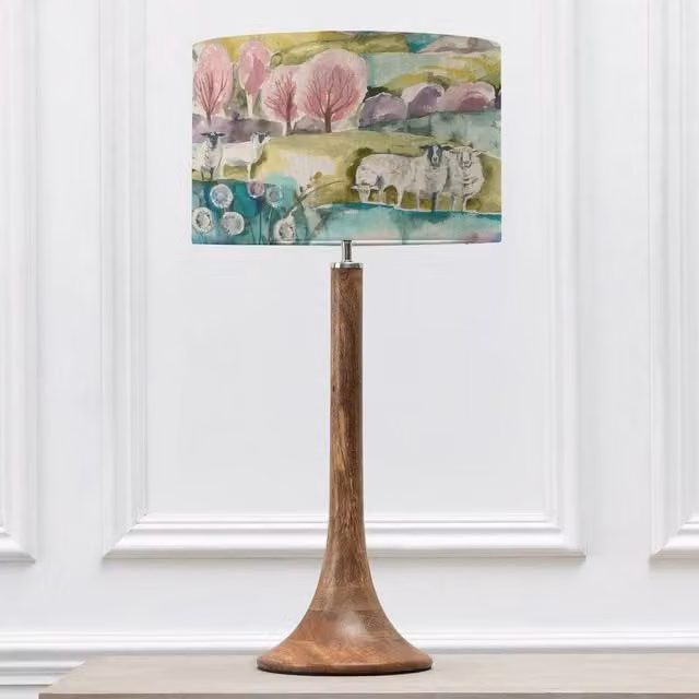 Voyage Maison Kinross Tall Table Lamp with Buttermere Eva Fabric Lampshade in Brown and Wood