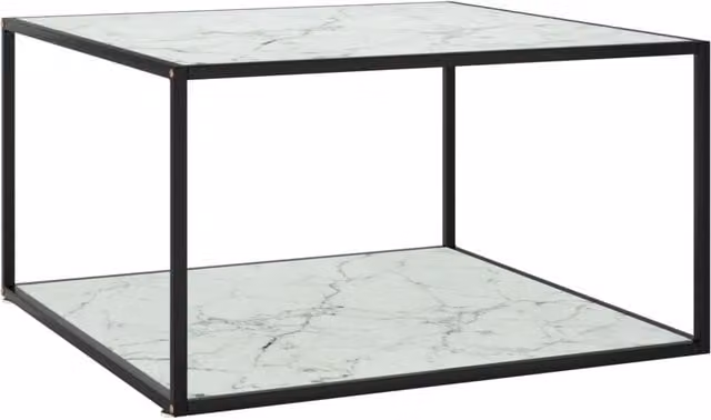 Berkfield Home Modern Square Coffee Table with Black Metal and White Marble Glass, W/D/H: 90 x 90 x 50 cm – 1