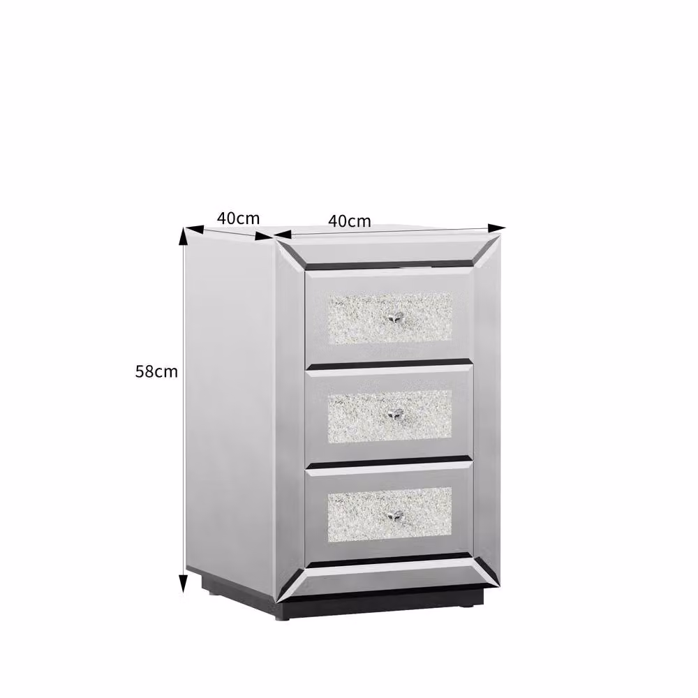 Comfy Living Ltd Diamond Mirror Crystal Bedside Table in Silver – 3