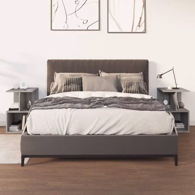 Berkfield Home Set of 2 Grey Sonoma Bedside Cabinets in Engineered Wood, W/D/H: 35 x 35 x 55 cm – 1