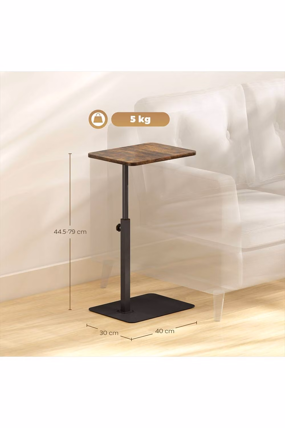 ERGOVEXA C Shaped Side Table with Adjustable Height in Rustic Brown and Black – 2