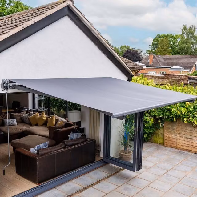Jack Stonehouse Electric Motorised Folding Arm Awning with LED Lights in Grey