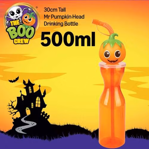 The Boo Crew Halloween Drinking Bottle with Straw, Orange, 500ml – 2