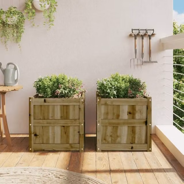 Berkfield Home Garden Impregnated Pine Wood Planter Tubs, 2 Pieces, Brown – 1