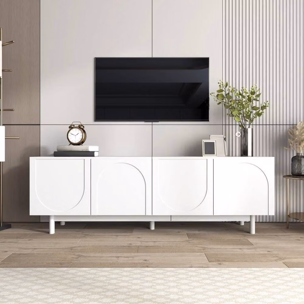 PAWNORA Modern White Wood TV Stand Storage Cabinet W: 175 cm, D: 56 cm, H: 56 cm – 2