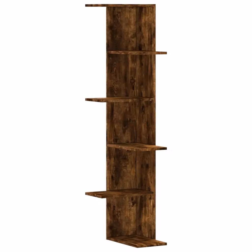 Berkfield Home Wall Mounted Corner Shelf in Smoked Oak Brown, W/D/H: 36.5 x 36.5 x 140 cm – 2