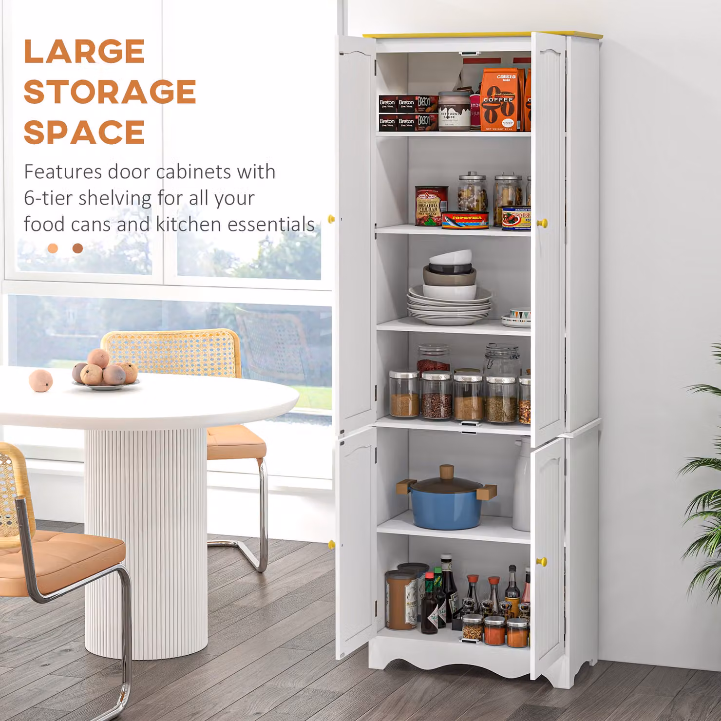 HOMCOM White Freestanding 4-Door Kitchen Cupboard with 4 Internal Shelves, H 183.0 x W 61.0 x D 27.7 cm – 3