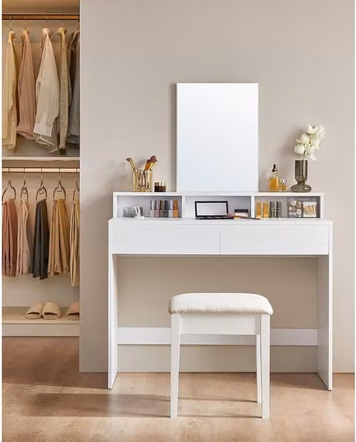 VASAGLE Modern White Vanity Table with Large Mirror, 2 Drawers and 3 Storage Compartments – 1