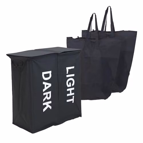 Libbi Lou Two Section Double Laundry Hamper in Black and Grey with Removable Bags, W/D/H: 59 x 39 x 65 cm – 1
