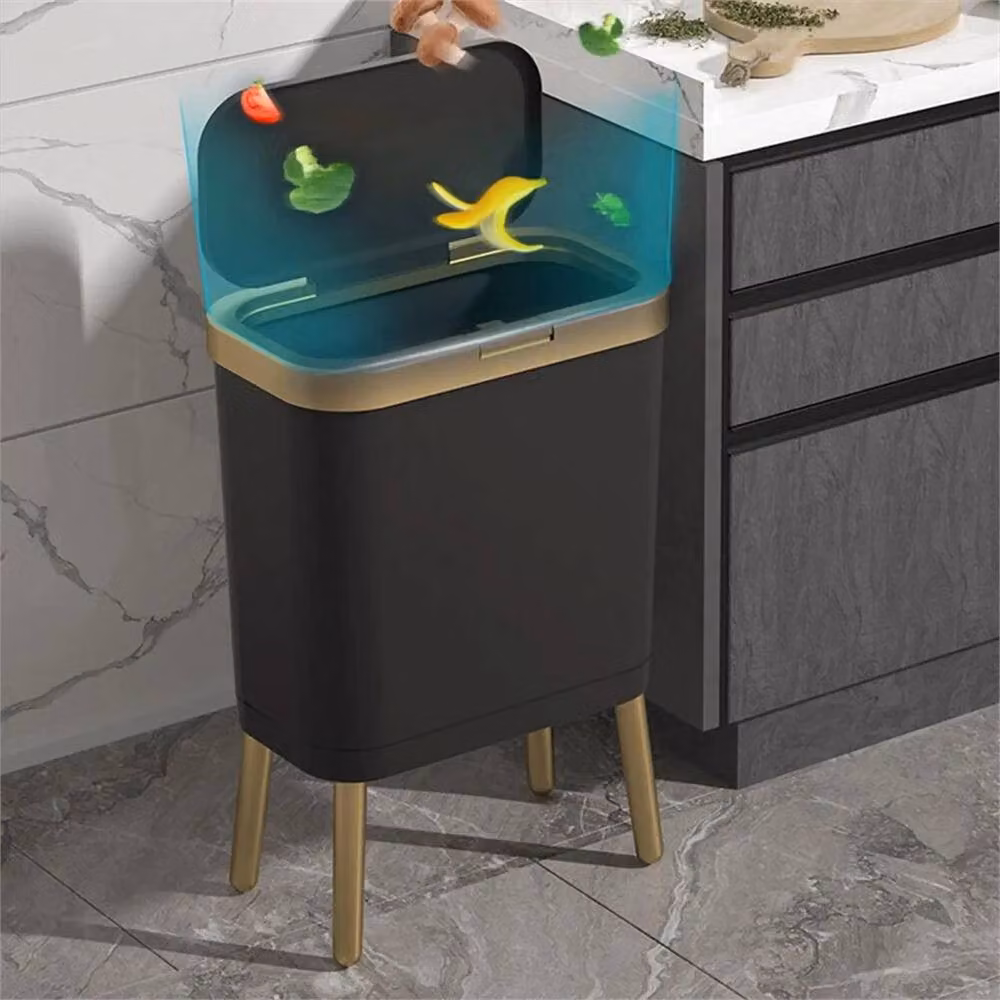 PAWNORA Kitchen Rubbish Bin with Flip Lid, Black and Gold, W: 30 cm, D: 20 cm, H: 48.5 cm – 6