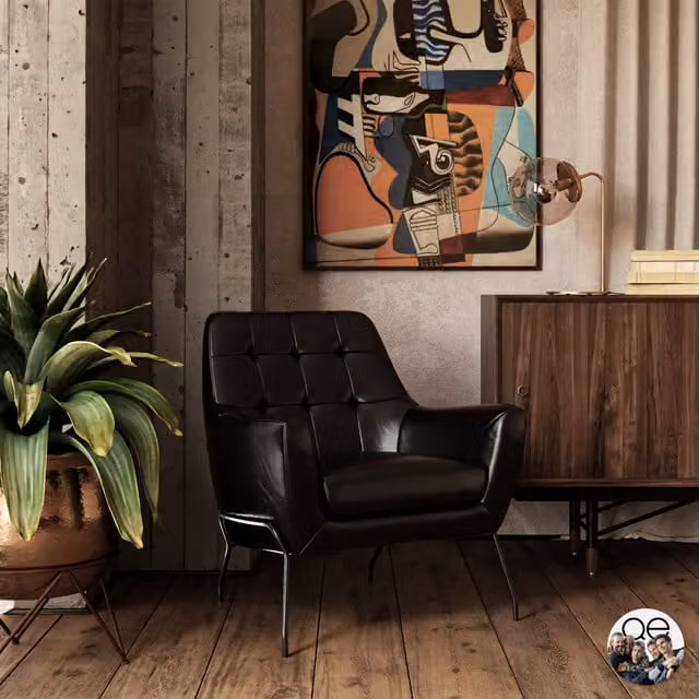 Dorel Home Brayden Modern Accent Chair in Black Synthetic Leather with Armrests