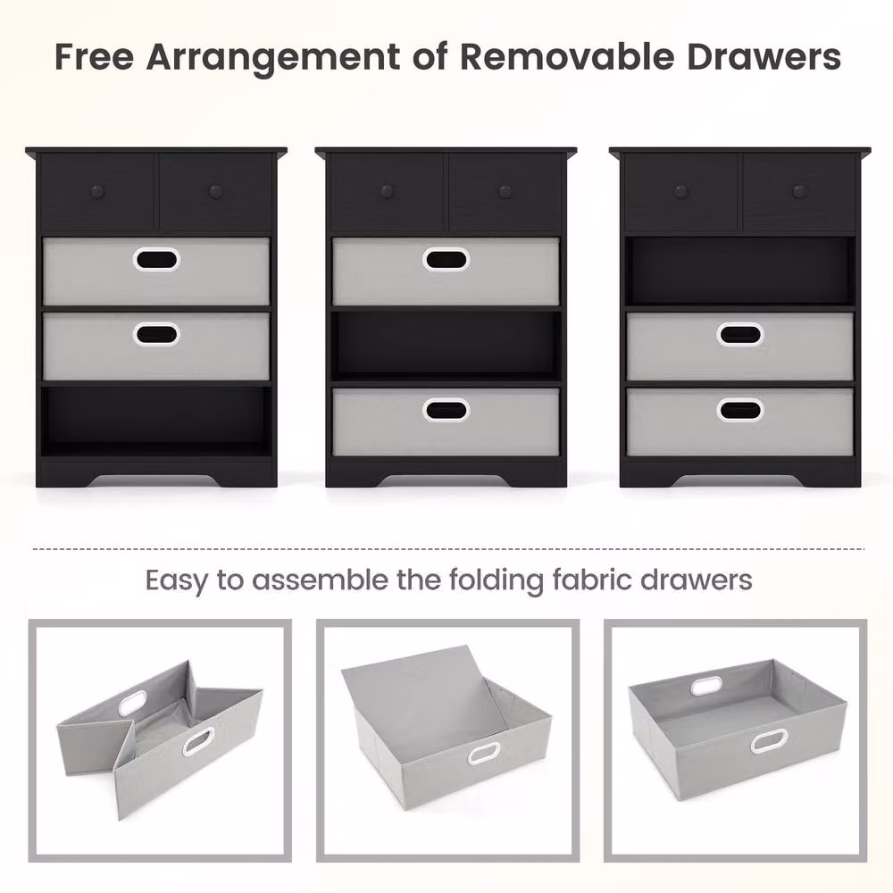 Costway Modern 4-Drawer Dresser with Open Shelves in Black – 7
