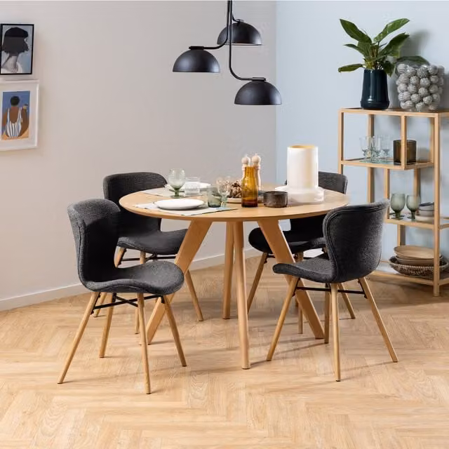Furniture To Go Townsville Round Dining Table and Batilda Dining Chair Set in Oiled Oak