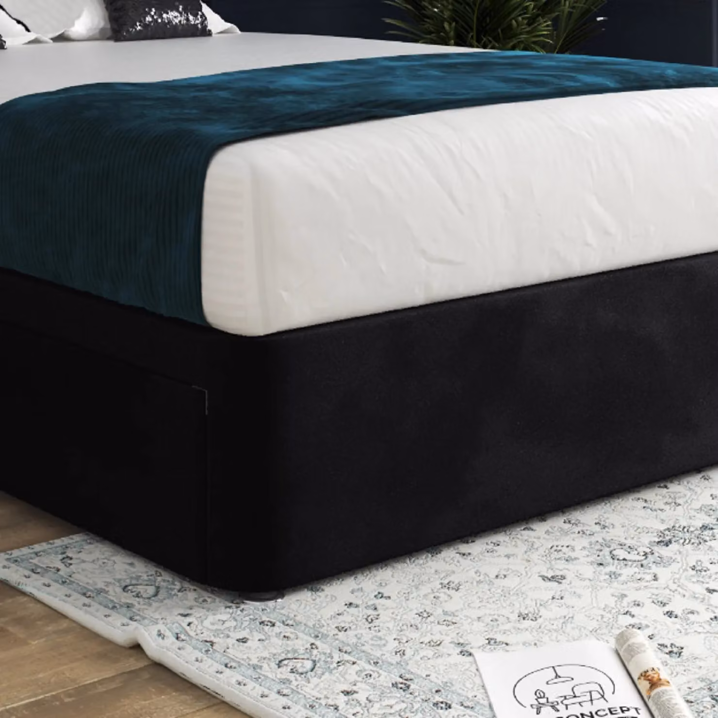 Casani Marcelo Modern Upholstered Velvet Bed Frame in Black, W/D/H: 90 x 200 cm – 3