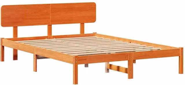 Berkfield Home Solid Pine Wood Bed Frame with Headboard, Wax Brown, 200 x 200 cm