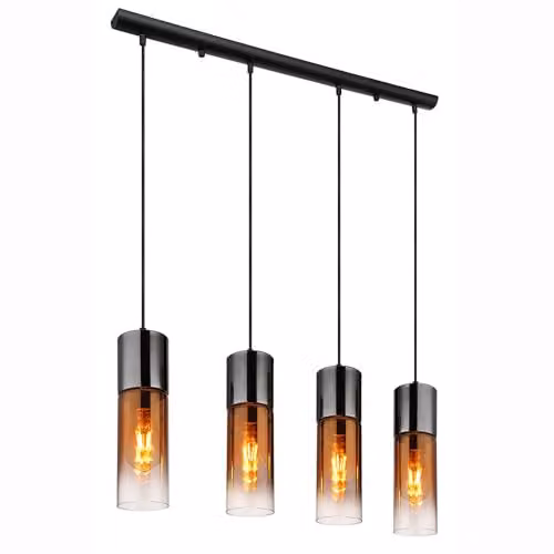 Globo Lighting 4-Bulb Glass Pendant Light in Black and Copper for Dining Rooms and Kitchens, Height: 156 cm – 1