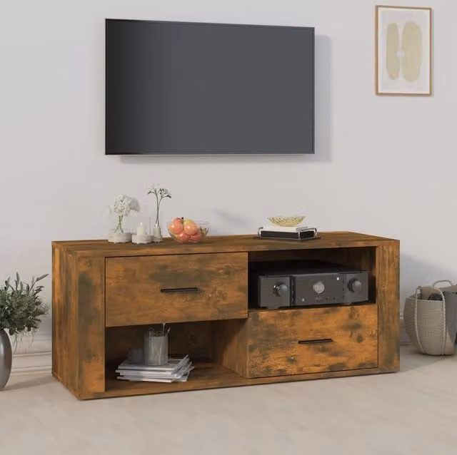Berkfield Home Smoked Oak TV Cabinet in Brown, W/D/H: 100 x 40 x 35 cm