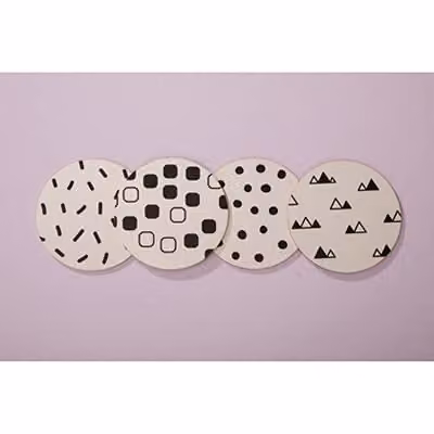 Orsina Set of 4 Round Absorbent Cork Coasters in White and Black