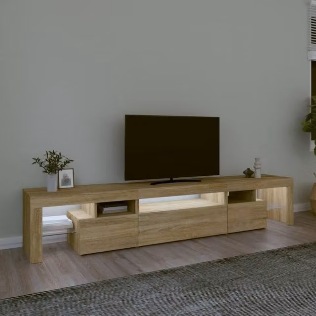 Berkfield Home Modern TV Cabinet with LED Lights in Sonoma Oak, W: 215 cm, D: 40 cm, H: 36.5 cm