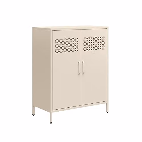 Dorel Home Annie Metal Storage Cabinet with 2 Hinged Doors, Beige, H x W x D: 102 x 80 x 40 cm – 3