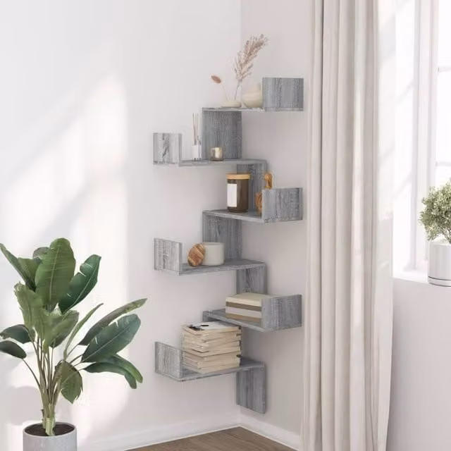 Berkfield Home Grey Sonoma Wall Corner Shelf, W/D/H: 45 x 45 x 147 cm