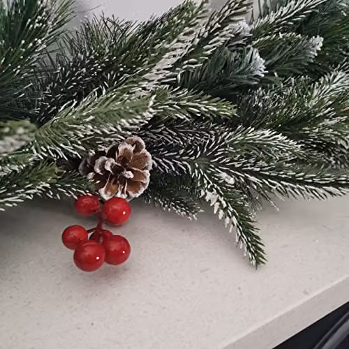 Premier 180 cm Christmas Jersey Garland with Red Berries and Cones in Green and Red – 4