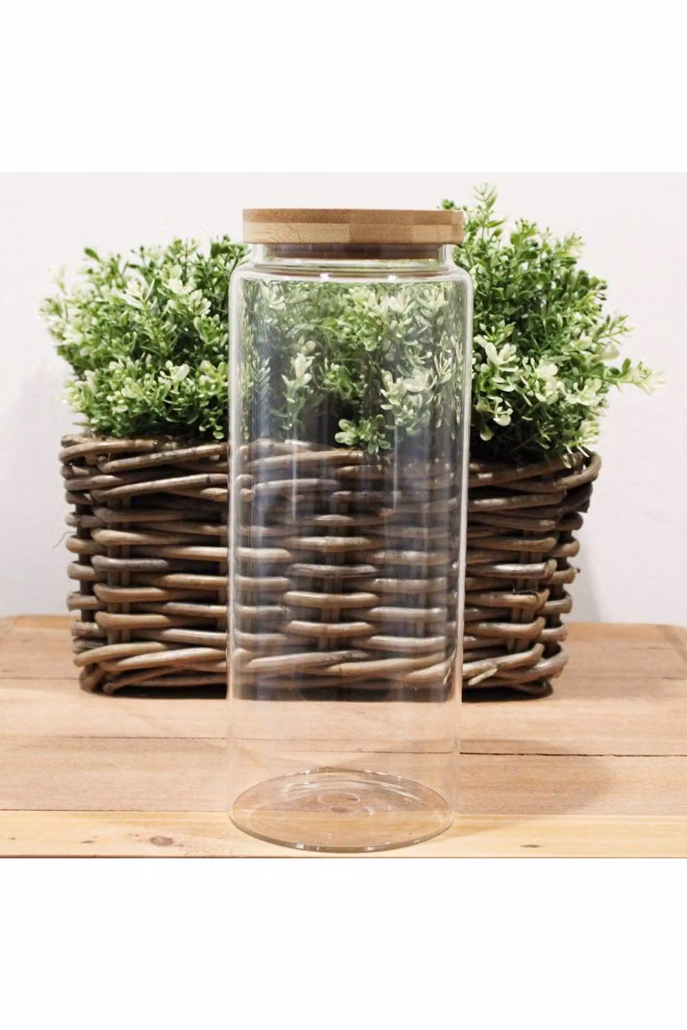 KDMD Cottage Large Transparent Glass Storage Jar with Bamboo Lid, Height: 25 cm – 2
