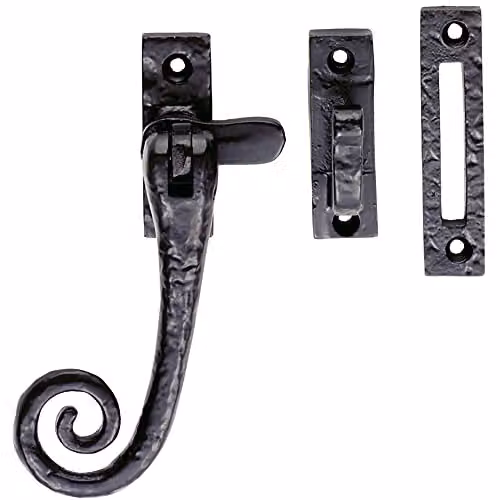 Loops Curly-Tail Casement Window Fastener in Black Antique Finish, W: 12.4 cm, H: 8.0 cm