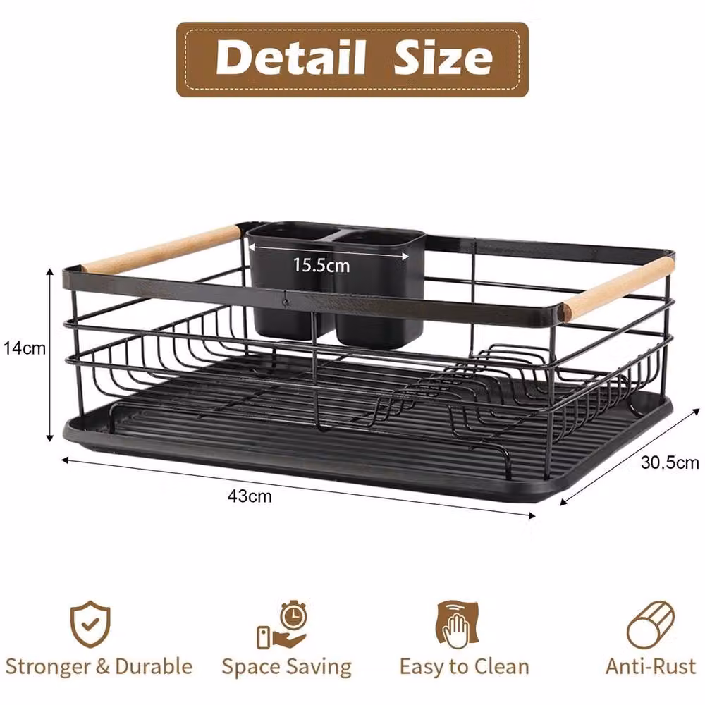 KORVIXA Large Dish Drying Rack Drainer in Black with Drip Tray – 2