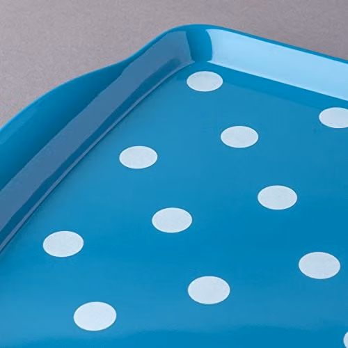 Zeal Melamine Dotty Mini Rectangular Serving Tray with Handles in Turquoise, W: 18.0 cm x D: 14.0 cm x H: 2.0 cm – 3