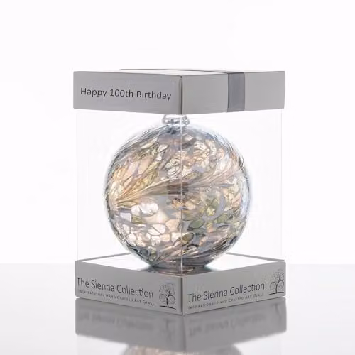 Sienna Glass Silver and Multicolour Friendship Ball Glass Bauble Ornament, Diameter: 10 cm